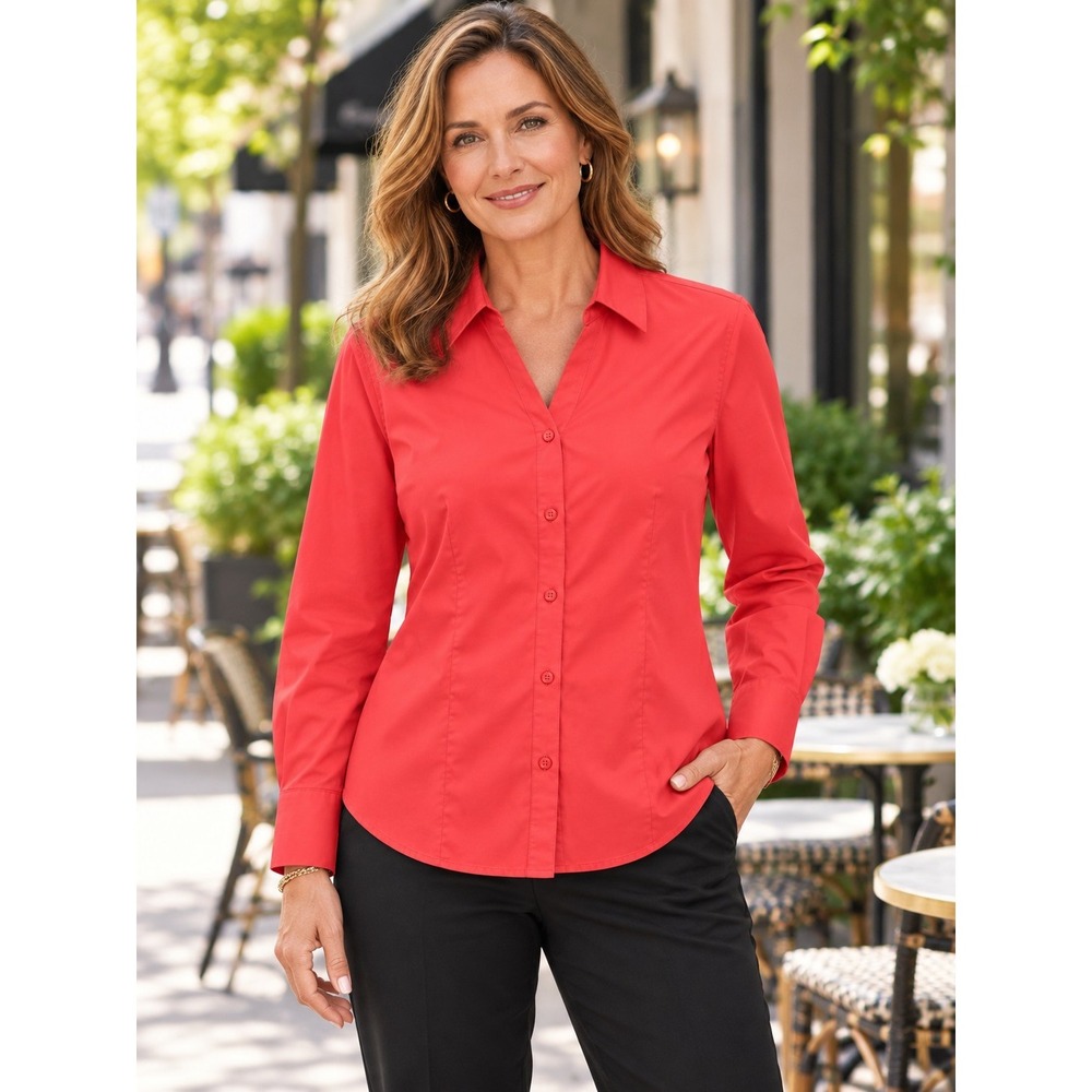 Chico's Womens 1 (Med) Coral Button Front Dress Shirt Cotton Wrinkle Free Career
